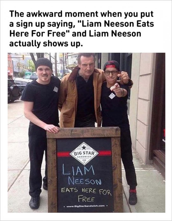 Liam Neeson Eats Here For Free