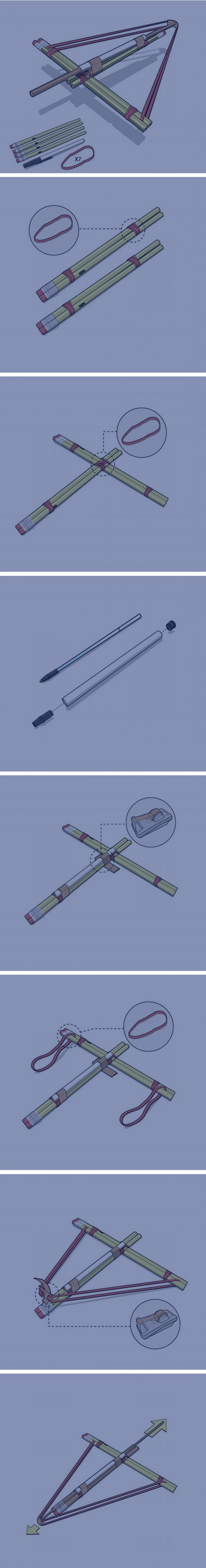Easy DIY Crossbow From Pencils And Office Supply To Kill Time With