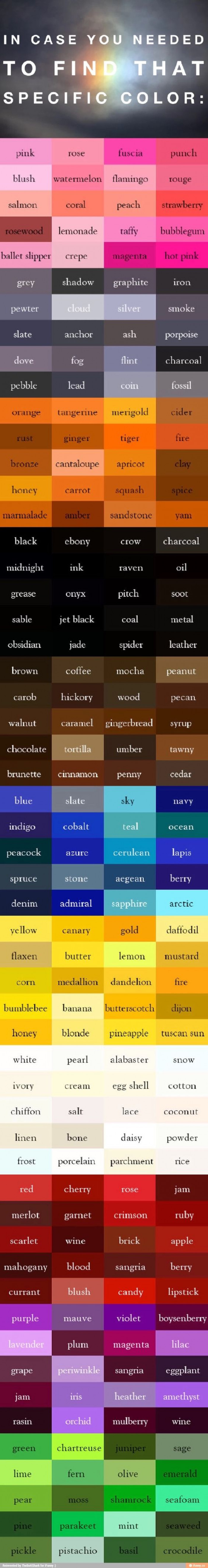 Very Useful Chart Incase You Need To Find A Specific Color