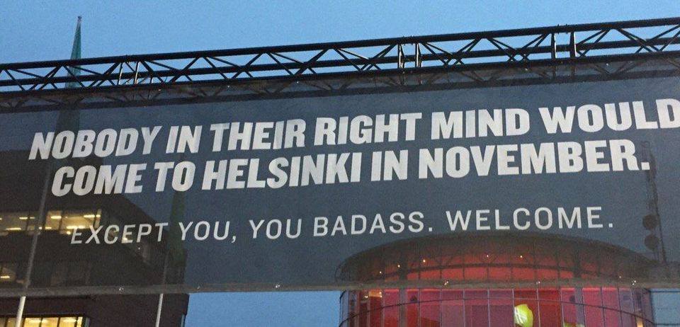 This is a sign by the airport in Helsinki, Finland