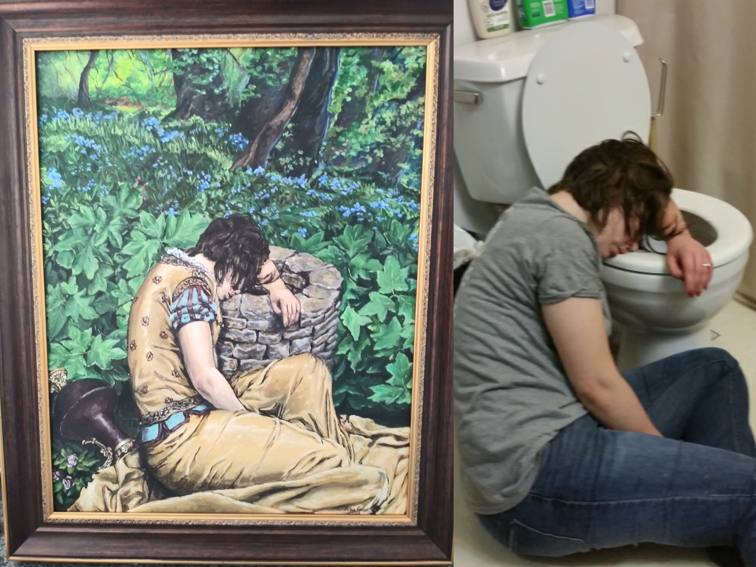 A year ago I got black-out drunk at a charity bar crawl. My best friend commissioned a painting of his favorite photo of me from that night.