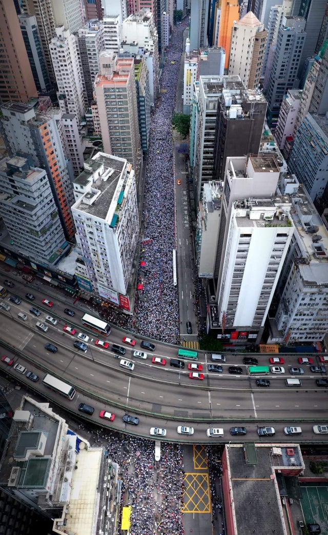 Aerial view of Protests in Hong Kong in July. Three months on, Hong Kong is still protesting