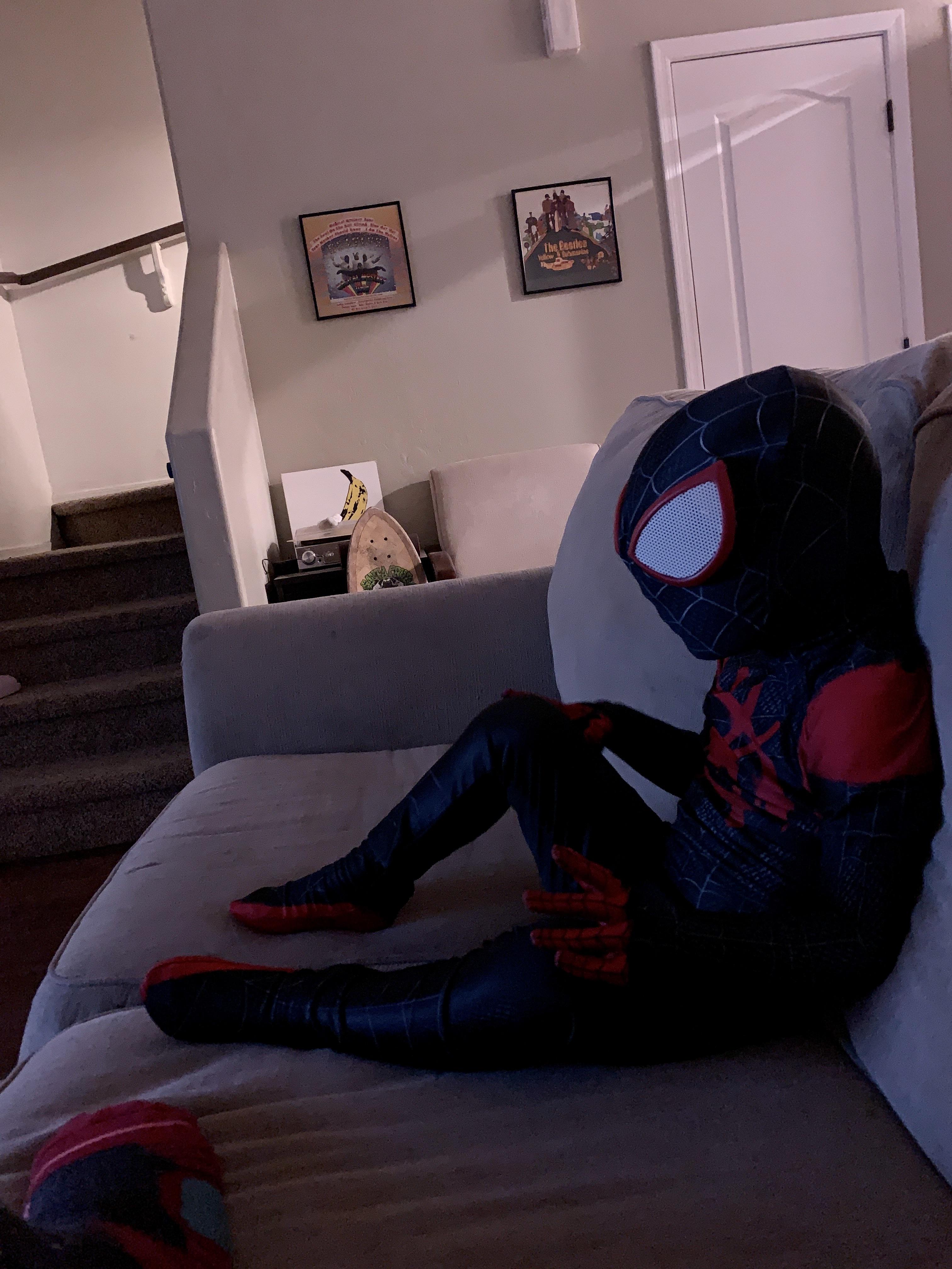 Got my son a new Spider-Man costume last night. He woke me up an hour early today to wear it and watch cartoons this morning. Love this little dude.